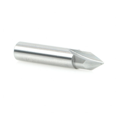 Amana Tool 45782 Fresa de carburo sólido para grabado de ranura en V de 60 grados x 1/4 D x 3/16 CH x 1/4 SHK x 1-5/16 pulgadas de largo