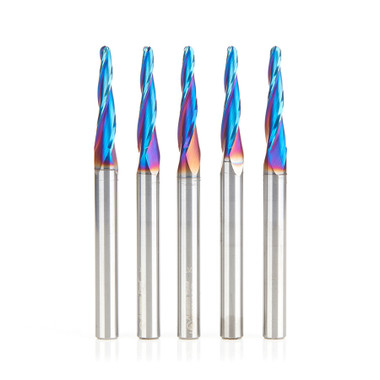 Amana Tool 46286-K-5 5-Pc CNC Solid Carbide Spektra Extreme Tool Life Coated Tapered Spiral 2D/3D Carving 1/8 Dia x 1/4 Inch SHK Router Bit Pack