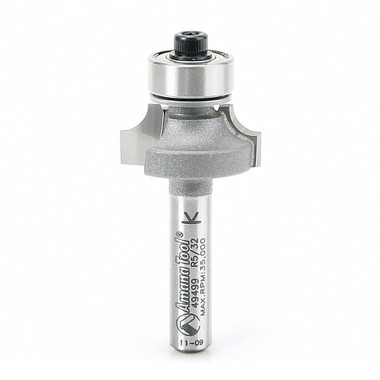 Amana Tool 49499 Carbide Tipped Corner Rounding 5/32 R x 13/16 D x 3/8 CH x 1/4 Inch SHK w/ Lower Ball Bearing Router Bit