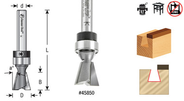 14 Degree Dovetail Router Bits with Upper Ball Bearing