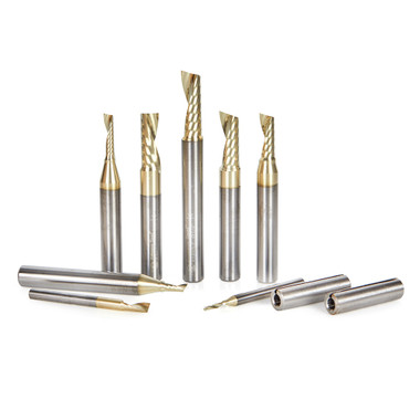 Amana Tool AMS-160-Z 8-Pc CNC Aluminio Corte SC Espiral O Flauta ZrN Recubierto Router Bit Collection