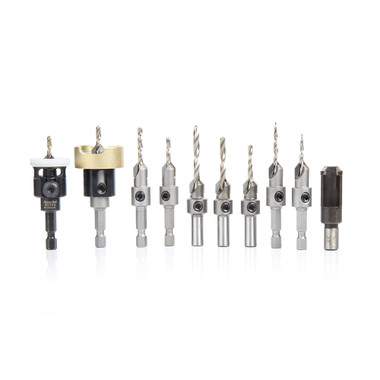 Amana Tool AMS-620 10-Pc Carbide Tipped Countersink with Adjustable Depth Stop and No-Thrust, No Marring Ball Bearing Master Set