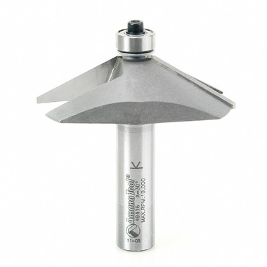 Amana Tool 49416 Carbide Tipped Chamfer 60 Degree x 2-1/2 D x 11/16 CH x 1/2 Inch SHK w/ Lower Ball Bearing Router Bit