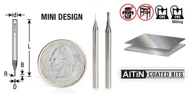 Mèches de défonceuse à billes en carbure monobloc avec revêtement AlTiN pour l'acier, l'acier inoxydable et les matériaux composites