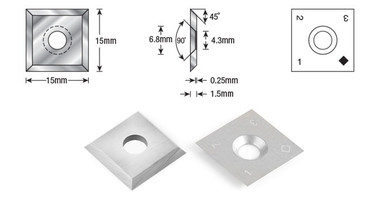 Solid Carbide Insert Knives 15 x 15 x 1.5mm - 4 Cutting Edges