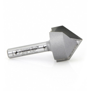 Amana Tool 45718 Hartmetall bestückt V-Nut 90 Grad x 7/8 D x 7/16 CH x 1/4 Zoll SHK Router Bit