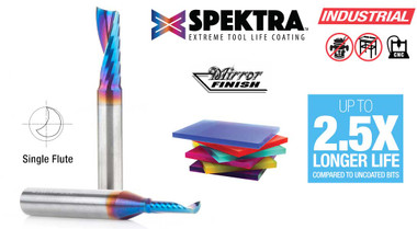 2-Pc CNC Solid Carbide Spektra Extreme Tool Life Coated Spiral O Flute, Plastic Cutting Router Bit Pack, 1/4 Inch Shank