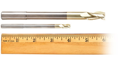 Fresa de fondo plano (End Mill) de alcance extra largo para el tallado CNC en 2D y 3D, espiral de carburo sólido, fresas de 3 filos con recubrimiento de ZrN y vástago reducido