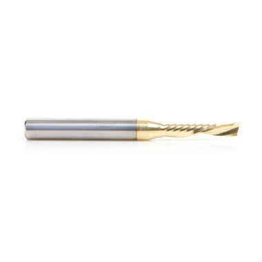 Amana Tool 51779-Z CNC SC Spiral O Single Flute, Corte de Aluminio 3/16 D x 7/8 CH x 1/4 SHK x 2-1/2 Pulgadas de Largo Fresa de Corte Descendente Recubierta de ZrN con Acabado Espejo