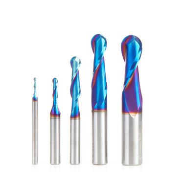 AMS-290-K 5-Pc Solid Carbide Spektra Extreme Tool Life Coated Up-Cut Spiral Ball Nose Router Bit Collection