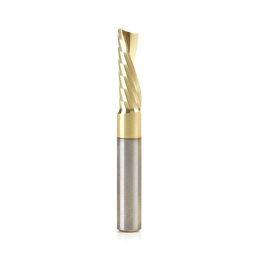 Amana Tool 51786-Z CNC SC Spiral O Single Flute, Aluminum Cutting 1/4 D x 3/4 CH x 1/4 SHK x 2 Inch Long Down-Cut ZrN Coated Router Bit with Mirror Finish