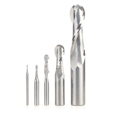 AMS-291 5-Pc Solid Carbide Up-Cut Spiral Ball Nose Router Bit Collection