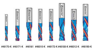 Colección de 18 brocas CNC de carburo sólido Spektra con recubrimiento de extrema duración, espiral de compresión, corte de plástico, espiral en forma de O y espiral para rebajar