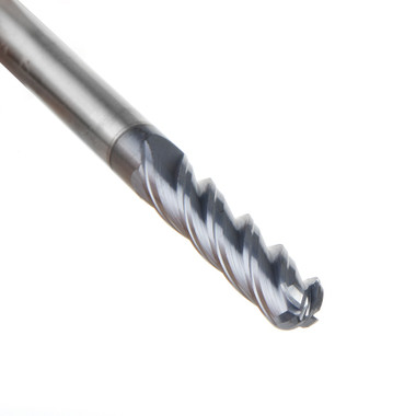 Amana Tool 51800 High Performance CNC Solid Carbide Variable Helix Spiral Ball Nose with AlTiN Coating for Steel, Stainless Steel & Composites 1/8 R x 1/4 Dia x 1-1/8 Cut Height x 1/4 Shank x 3 Inches Long Up-Cut 4-Flute End Mill/Router Bit