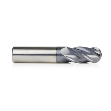 Amana Tool 51808 Hochleistungs-CNC-Vollhartmetall Variable Helix Spiral Ball Nose mit AlTiN-Beschichtung für Stahl, Edelstahl und Verbundwerkstoffe 3/8 R x 3/4 Dia x 1-1/2 Cut Height x 3/4 Shank x 4 Inches Long Up-Cut 4-Flute End Mill/Router Bit