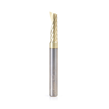 Amana Tool 51458-Z CNC SC Spiral O Single Flute, Aluminum Cutting 1/4 D x 7/8 CH x 1/4 SHK x 2-1/2 Inch Long Up-Cut ZrN Coated Router Bit with Mirror Finish