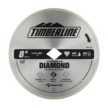 Timberline 640-145 Continuous Rim Diamond 8 Inch D 5/8" Bore with 7/8" Diamond knockout, Circular Diamond Saw Blade