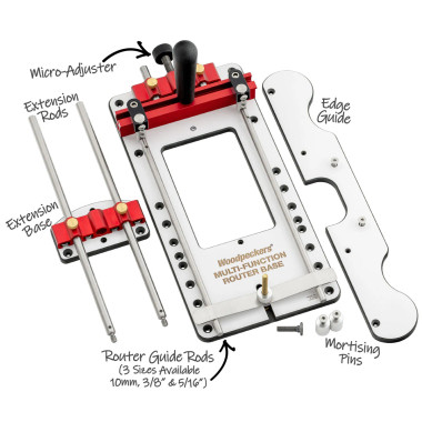 Woodpeckers Multi-Function Router Base - Includes 5/16 Inch Guide Rods and 1 Pair of 12 Inch Extension Rods