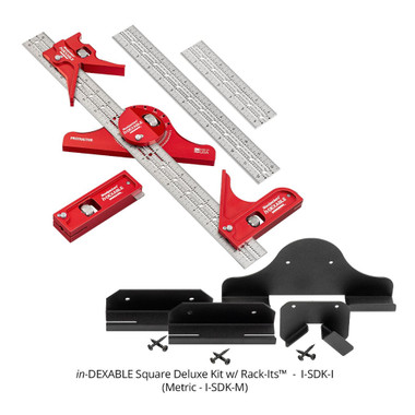 Woodpeckers I-SDK-I in-DEXABLE Square Deluxe Kit - Protractor, Center Finder, Combination, Double Square Heads, 18, 12 and 6 Inch Blades with 4 Rack-It's