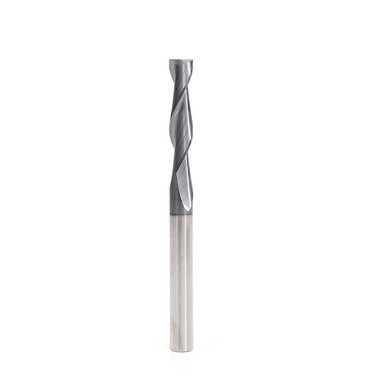 Amana Tool 51469 SC Spirale für Stahl, Edelstahl und Nichteisenmetalle mit AlTiN-Beschichtung 2-Flute x 1/4 D x 1-1/8 CH x 1/4 SHK x 3 Zoll lang Up-Cut Router Bit / 45 Deg Ecke Fase End Mill Bits