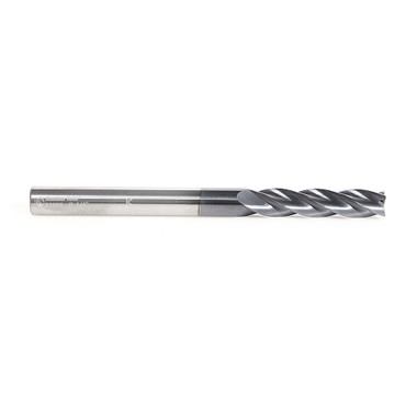 Amana Tool 51606 SC Spiral pour l'acier, l'acier inoxydable et le métal non ferreux avec revêtement AlTiN 4-Flute x 1/4 D x 1-1/8 CH x 1/4 SHK x 3 Inch Long Up-Cut Router Bit / 45 Deg Corner Chamfer End Mills