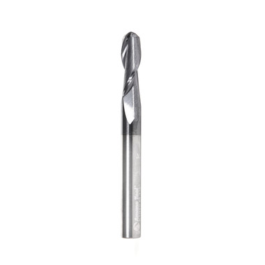 Amana Tool 51912 Haute performance CNC Carbure Solide Spirale Spirale Spiralée avec revêtement AlTiN pour l'acier, l'acier inoxydable et les composites 1/8 R x 1/4 Dia x 3/4 Cut Height x 1/4 Shank x 2-1/2 Inches Long Up-Cut 2-Flute End Mill/Router Bit