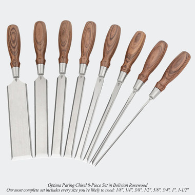 Blue Spruce Toolworks PRCSET8STSSBRW Paring 8 Pc Set Ss Ferrule, Standard, Bolivian Rosewood Handle