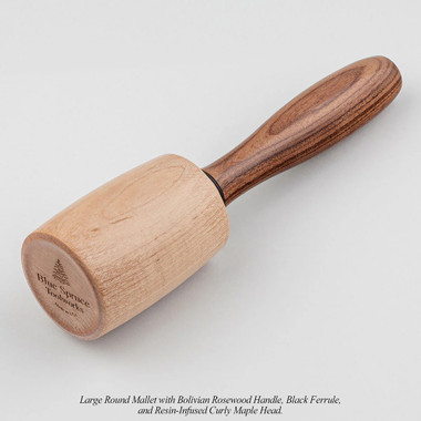 Blue Spruce Toolworks MRDBRW16BLK Round Mallet, Bolivian Rosewood Handle, 14-16 Oz, Black Ring