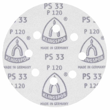 KLINGSPOR Hook & Loop Sanding Discs 5" Dia, 8 Hole, 120 Grit, Aluminum Oxide, 100 Pack