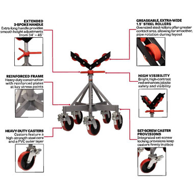 Jet Tools JT1-2405 5 Leg Pipe Jack Stand w/ Steel Rollers (Ind. Boxed)