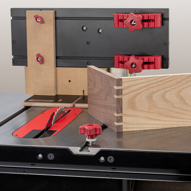 Woodpeckers Adjusta-Joint Box Joint Sled, includes 2 Knuckle Clamps, 3 Index Pins, 2 Sacrificial Subfence & Rack-It