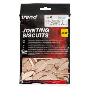 Trend 100pcs Beechwood Joining Biscuits (No. 0) for Woodworking, Joinery, and Furniture Framing, BSC/0/100