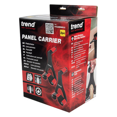 Trend Panel Carrier Set for Doors, Worktops & Sheet Goods, Pair of Self-Adjusting Lifters for Materials up to 2-9/16 Inch Thick, 165 lb Capacity Each, Non-Slip Rubber Jaws, P/CARRIER/2