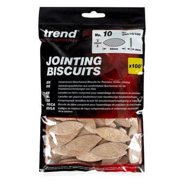 Trend 100pcs Beechwood Joining Biscuits (No. 10) for Woodworking, Joinery, and Furniture Framing, BSC/10/100