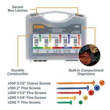 Bora BR-A180403 800-Piece Pocket-Hole Screw Kit Fine