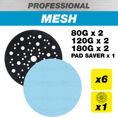 Trend 6 Inch Mesh Sanding Discs with Pad Saver for Random Orbital Sanders, 80/120/180 Grit, 7 Pack, Dust-Free Multi-Grit Abrasive for Wood, Paint, Filler, AB/150/M7/P