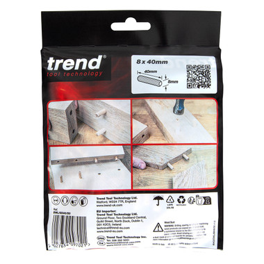 Trend Wooden Dowels, 5/16 x 1-9/16 Inch, 50 Pack, Beechwood with Full-Length Glue Grooves, FSC Certified, DWL/8X40/50