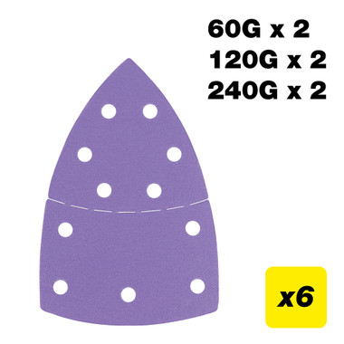 Trend 4 x 6 Inch Detail Sanding Pads, 11-Hole, 60/120/240 Grit, 6 Pack, Multi-Grit Film Abrasive for Wood, Paint, Filler, Metal, AB/DET/M6