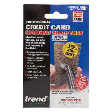 Trend 3-Inch Double-Sided Diamond Sharpening Stone, 180 & 300 Grit, Credit Card Sized Honing Stone with Storage Wallet, DWS/CC/CX
