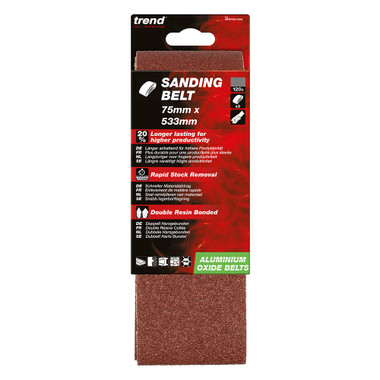 Trend Aluminum Oxide 3x18 Inch 120 Grit Abrasive Sanding Belt, AB/B75/120A, Pack of 3