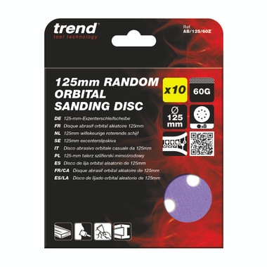 Trend Zirconium 5 Inch Random Orbit 60 Grit Abrasive Sanding Discs, AB/125/60Z, Pack of 10