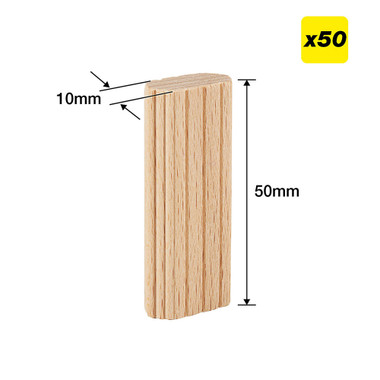Trend 50pcs Beechwood Loose Tenons, 3/8 Inch x 1 31/32 Inches (10 x 50mm), for Woodworking, Joinery, and Furniture Framing, Compatible with Festool Domino Machine, TEN/10X50/50