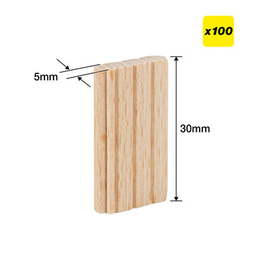 Trend 100pcs Beechwood Loose Tenons, 3/16 Inch x 1 3/16 Inches (5 x 30mm), for Woodworking, Joinery, and Furniture Framing, Compatible with Festool Domino Machine, TEN/5X30/100