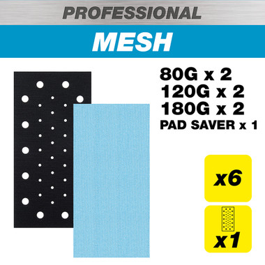 Trend 4-1/2 x 9 Inch Mesh Sanding Sheets with Pad Saver, 80/120/180 Grit, 7 Pack, Half Sheet Abrasive for Wood, Paint, Filler, AB/HLF/M7/P