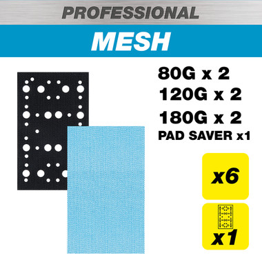 Trend Detail Mesh Sanding Pads with Pad Saver, 80/120/180 Grit, 7 Pack, 3-1/8 x 5-1/4 Inch Abrasive for Multi-Material Finishing and Smoothing, AB/133/M7/P