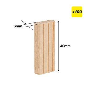 Trend 100pcs Beechwood Loose Tenons, 1/4 Inch x 1 9/16 Inches (6 x 40mm), for Woodworking, Joinery, and Furniture Framing, Compatible with Festool Domino Machine, TEN/6X40/100