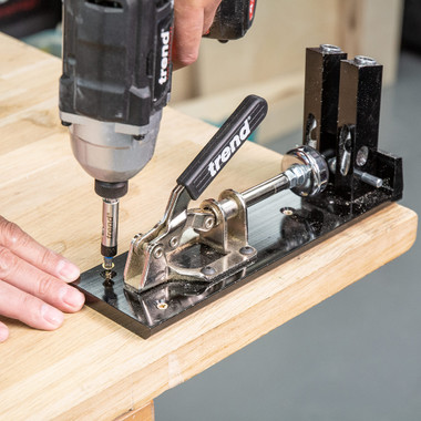 Trend Pocket Hole Jig Kit with Dual Column Jig, Face Clamp, HSS Drill Bit & Depth Setting Collar, 2 Square Bit Drives & 100 Pocket Hole Screws, PH/JIG/FC
