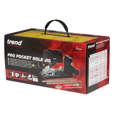 Trend Pocket Hole Jig Pro Kit with Pocket Hole Jig, Support Rods & End Stops, Face Clamp, HSS Drill Bit & Depth Collar, Square Drive Bits, 100 Screws & Storage Case, PH/JIG/AK