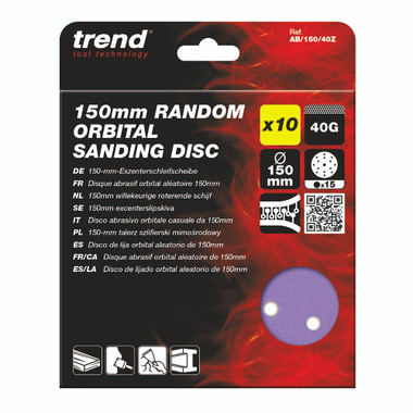 Trend Zirconium 6 Inch Random Orbit 40 Grit Abrasive Sanding Discs, AB/150/40Z, Pack of 10
