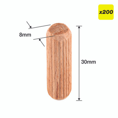 Trend Wooden Dowels, 5/16 x 1-3/16 Inch, 200 Pack, Beechwood with Full-Length Glue Grooves, FSC Certified, DWL/8X30/200